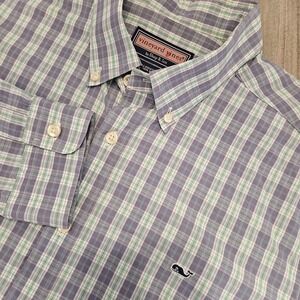 Vineyard Vines Collegiate Mens Large Purple Green Plaid Long Sleeve Button-Down